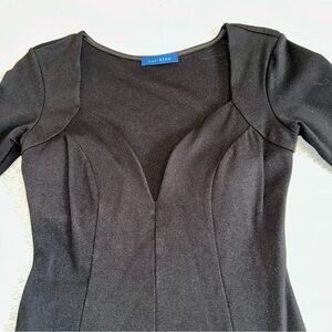 Lac Bleu Black Deep V-Neck Bodycon Dress 3/4 Sleeve Mini Sexy Office Siren S/XS